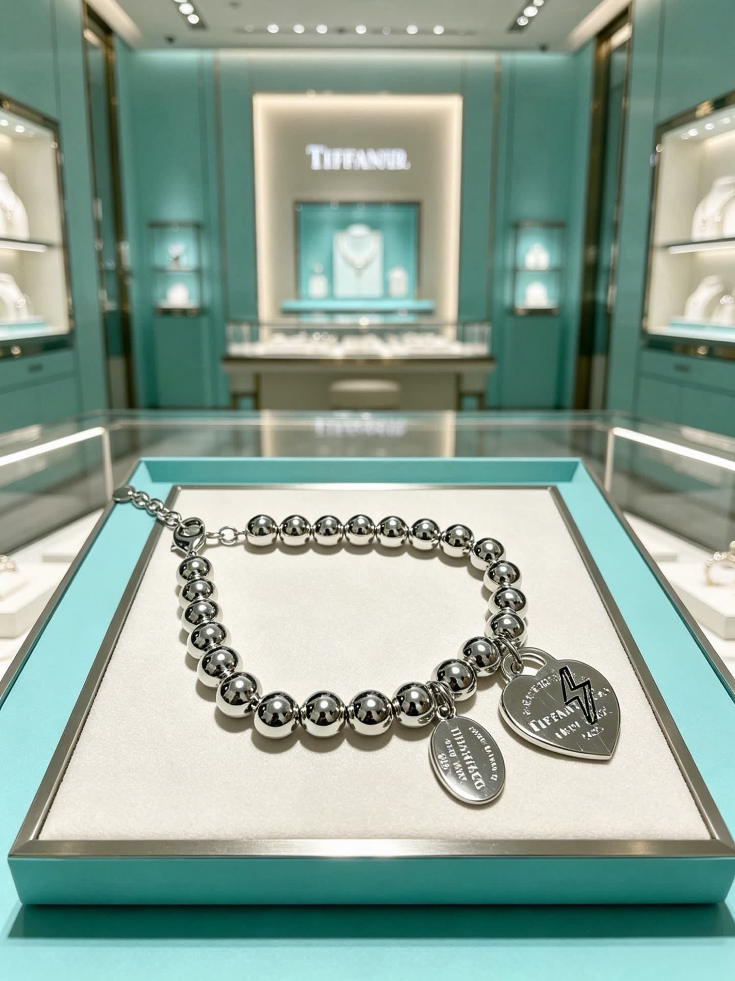 Tiffany & Co. Sterling Silver Bead Bracelet with Heart Tag